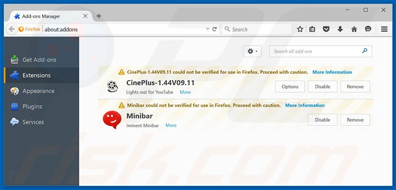 Eliminando los anuncios de Bronze Aid de Mozilla Firefox paso 2
