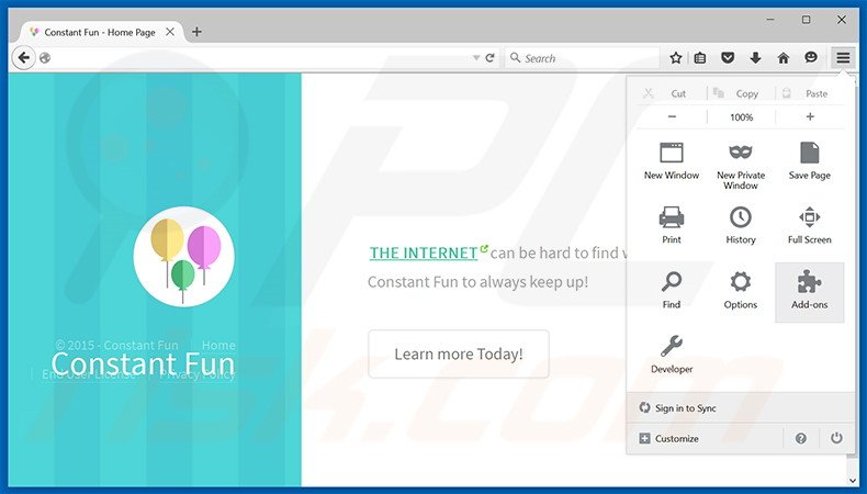 Eliminando los anuncios de Constant Fun de Mozilla Firefox paso 1