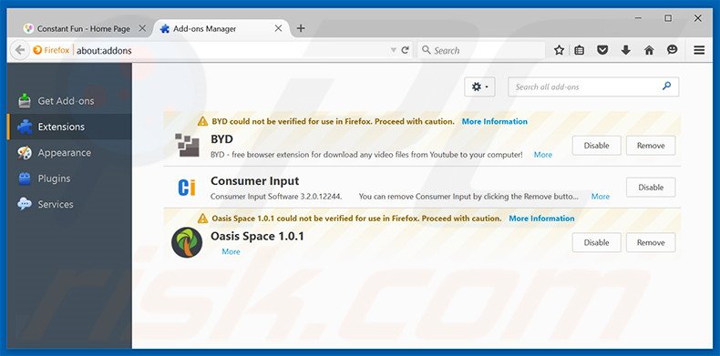 Eliminando los anuncios de Constant Fun de Mozilla Firefox paso 2