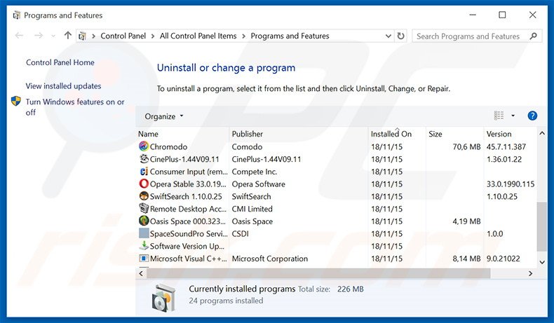 desinstalar el adware Interstitial Information del Panel de control