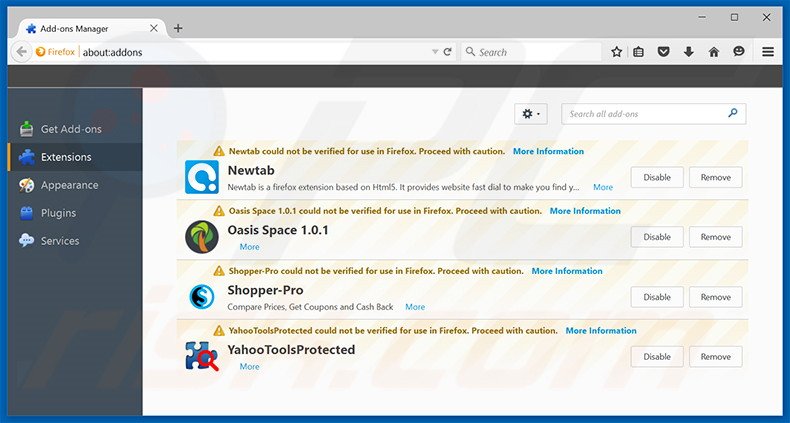 Eliminando las extensiones vinculadas a isearch123.com en Mozilla Firefox