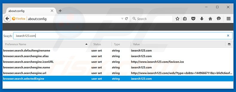 Eliminar isearch123.com del motor de búsqueda por defecto de Mozilla Firefox