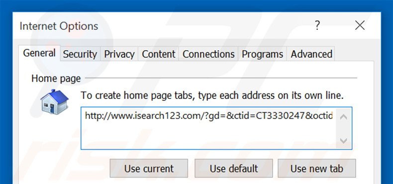 Eliminando isearch123.com de la página de inicio de Internet Explorer