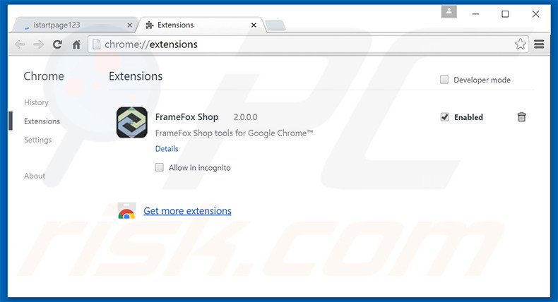 Eliminando las extensiones vinculadas a istartpage123.com en Google Chrome