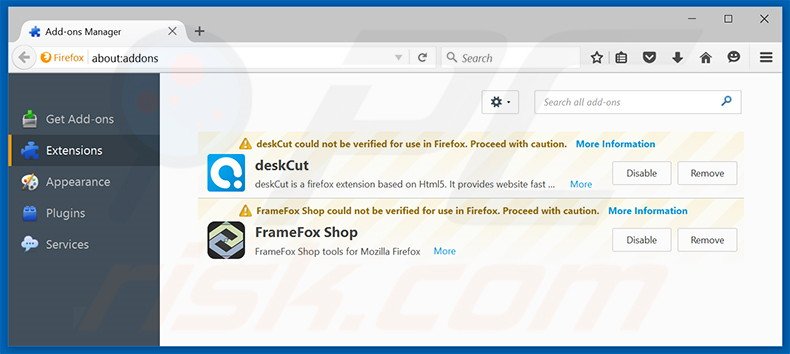Eliminando las extensiones vinculadas a istartpage123.com en Mozilla Firefox
