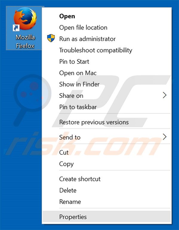 Eliminar istartpage123.com del destino del acceso directo de Mozilla Firefox paso 1