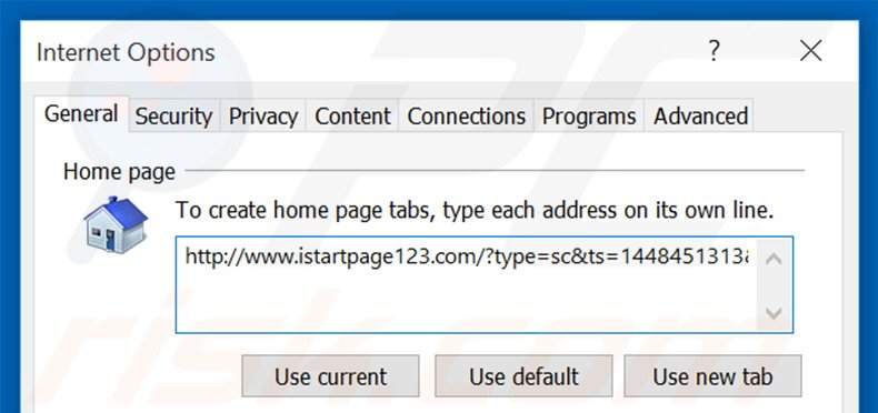 Eliminando istartpage123.com de la página de inicio de Internet Explorer