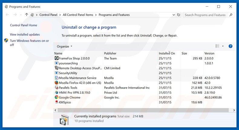 desinstalar el secuestrador de navegadores istartpage123.com con el Panel de control