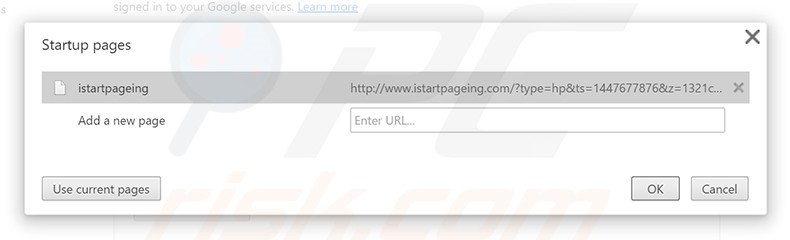 Eliminando istartpageing.com de la página de inicio de Google Chrome