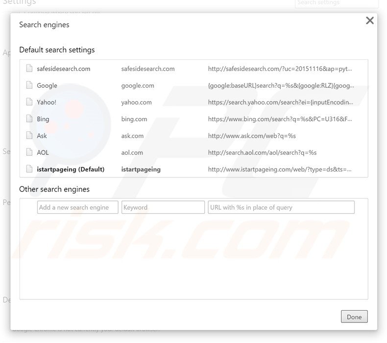 Eliminando istartpageing.com del motor de búsqueda por defecto de Google Chrome