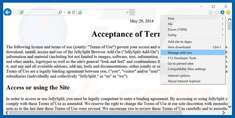 Eliminando los anuncios de JellySplit de Internet Explorer paso 1