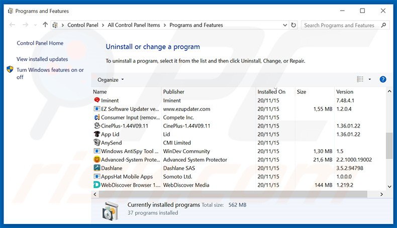 desinstalar el software publicitario Money Viking del Panel de control