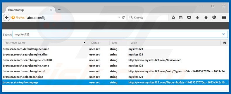 Eliminar mysites123.com del motor de búsqueda por defecto de Mozilla Firefox