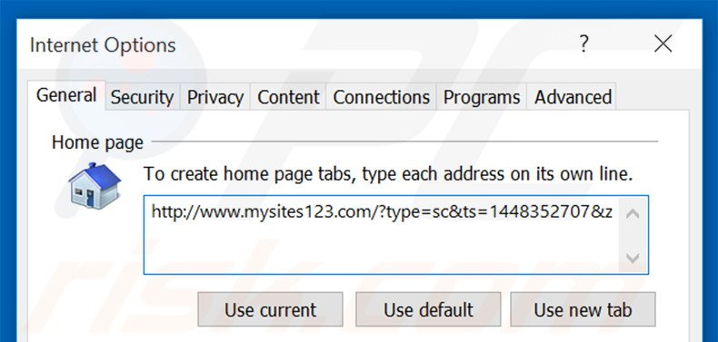 Eliminando mysites123.com de la página de inicio de Internet Explorer