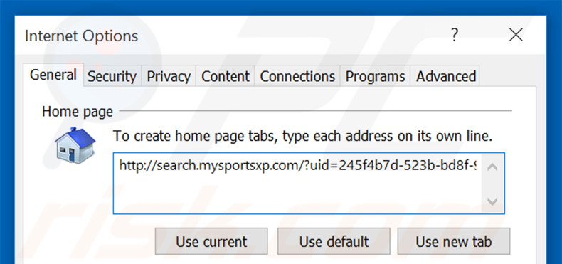 Eliminando search.mysportsxp.com de la página de inicio de Internet Explorer