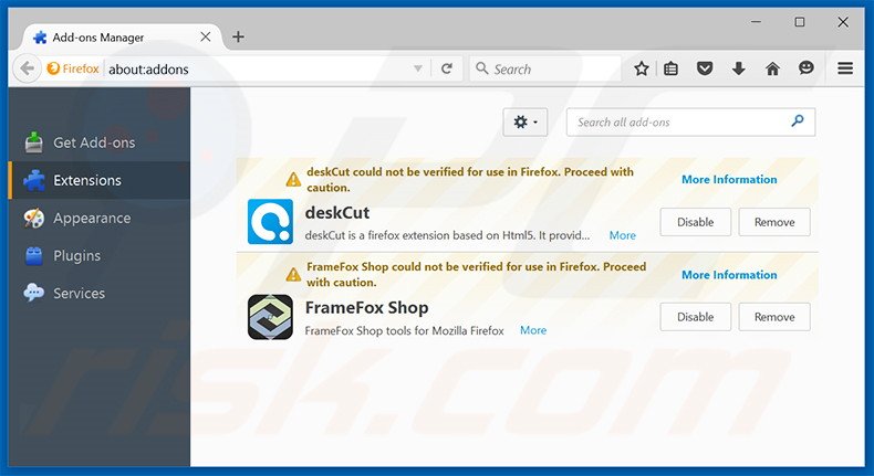 Eliminando las extensiones vinculadas a mysurfing123.com en Mozilla Firefox