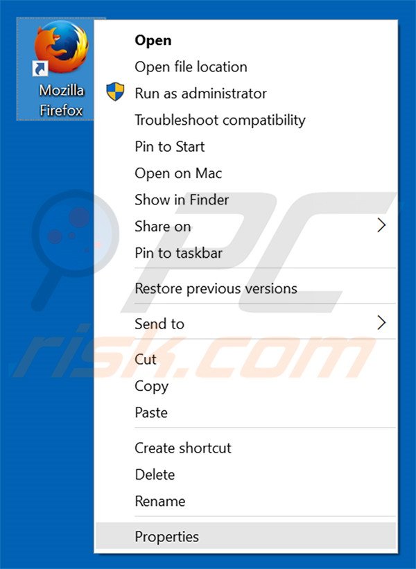 Eliminar mysurfing123.com del destino del acceso directo de Mozilla Firefox paso 1