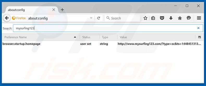 Eliminar mysurfing123.com del motor de búsqueda por defecto de Mozilla Firefox
