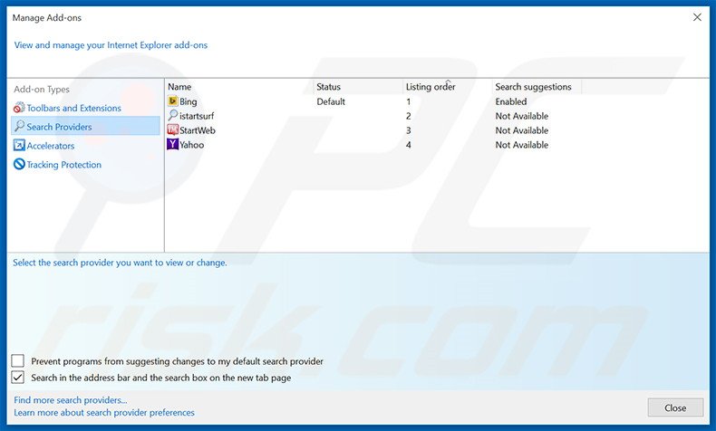 Eliminar mysurfing123.com del motor de búsqueda por defecto de Internet Explorer