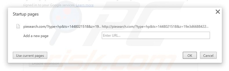 Eliminando piesearch.com de la página de inicio de Google Chrome