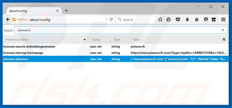 Eliminar piesearch.com del motor de búsqueda por defecto de Mozilla Firefox