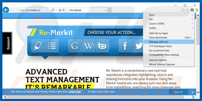 Eliminando los anuncios de Re-Markit de Internet Explorer paso 1