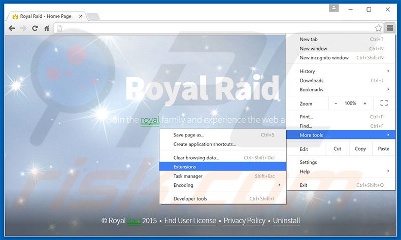 Eliminando los anuncios de Royal Raid de Google Chrome paso 1