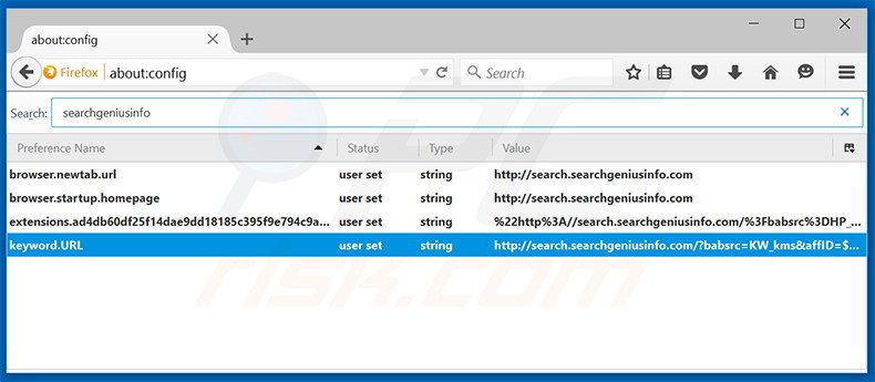 Eliminar search.searchgeniusinfo.com del motor de búsqueda por defecto de Mozilla Firefox