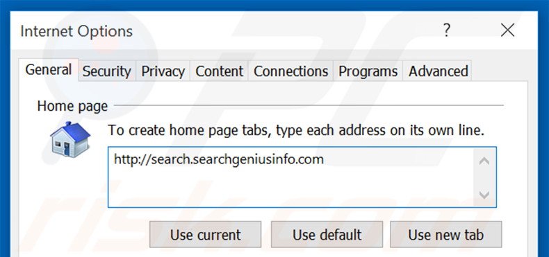 Eliminando search.searchgeniusinfo.com de la página de inicio de Internet Explorer