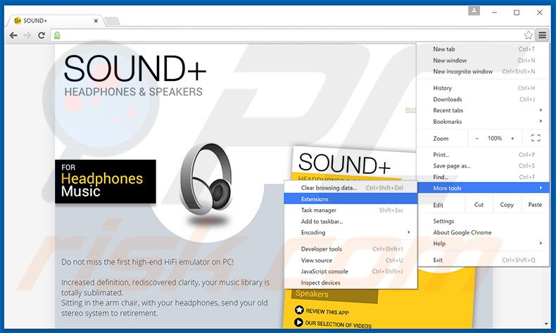 Eliminando los anuncios Sound+ de Google Chrome paso 1