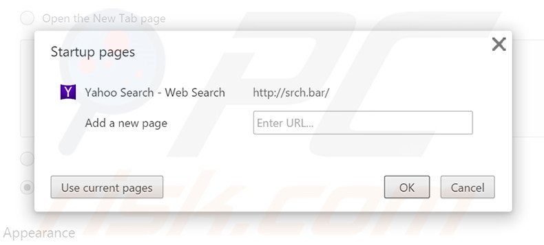 Eliminando srch.bar de la página de inicio de Google Chrome