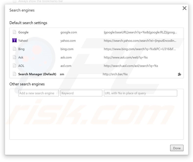 Eliminando srch.bar del motor de búsqueda por defecto de Google Chrome