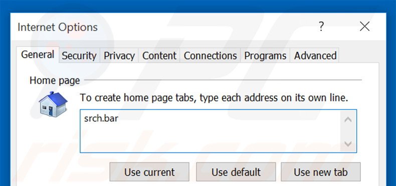 Eliminando srch.bar de la página de inicio de Internet Explorer