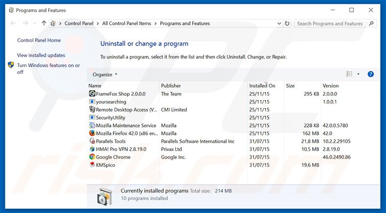 desinstalar el secuestrador de navegadores surfpageing.com desde el Panel de control