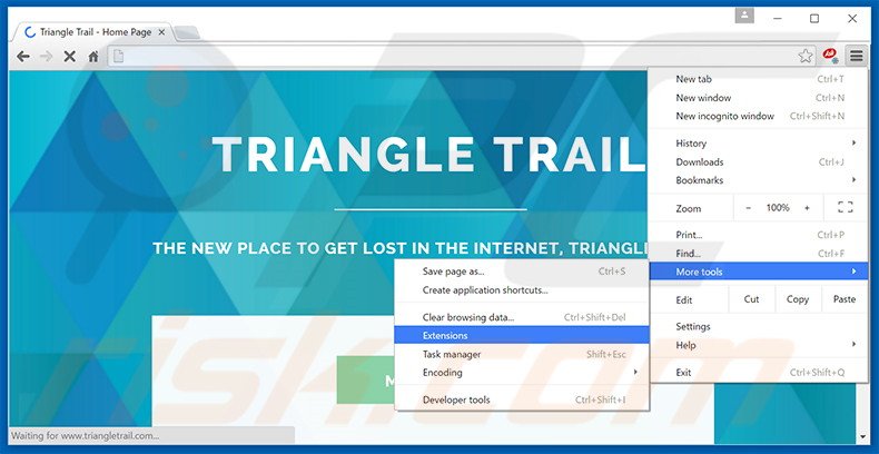 Eliminando los anuncios de Triangle Trail  de Google Chrome paso 1