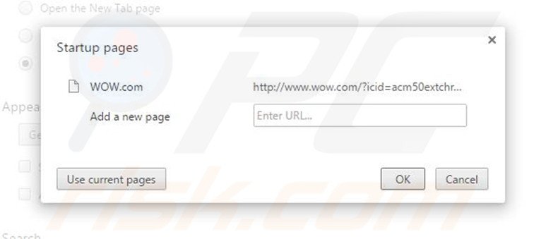 Eliminando wow.com de la página de inicio de Google Chrome
