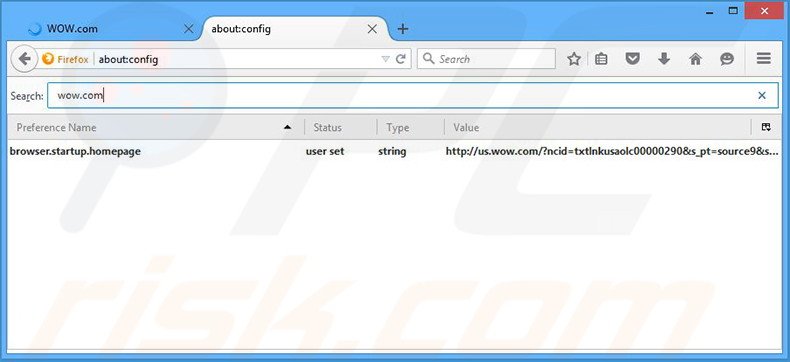 Eliminar wow.com del motor de búsqueda por defecto de Mozilla Firefox