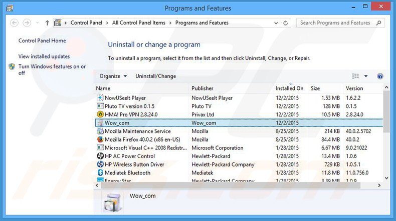 desinstalar el secuestrador de navegadores wow.com desde el Panel de control