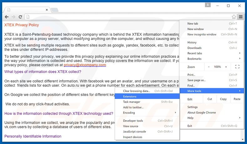Eliminando los anuncios XTEX de Google Chrome paso 1