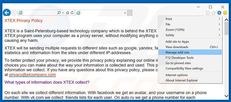 Eliminando los anuncios de XTEX de Internet Explorer paso 1