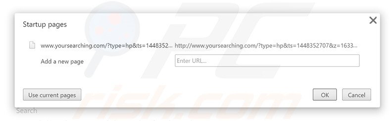 Eliminando yoursearching.com de la página de inicio de Google Chrome