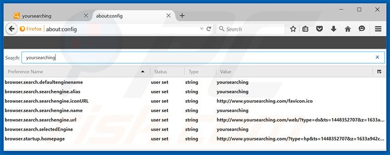 Eliminar yoursearching.com del motor de búsqueda por defecto de Mozilla Firefox
