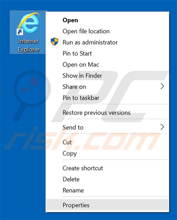 Eliminar yoursearching.com del destino del acceso directo de Internet Explorer paso 1