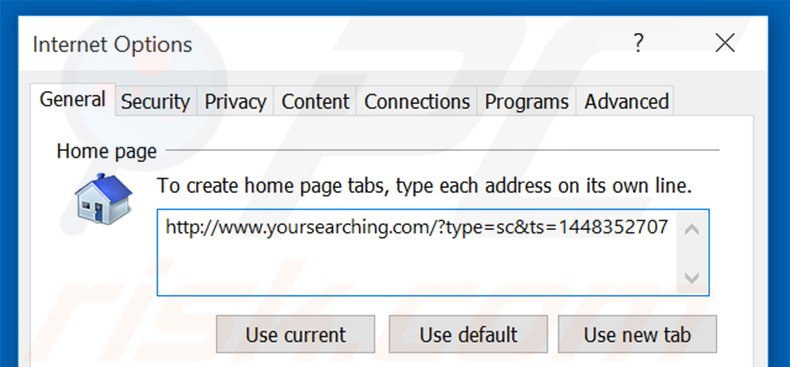 Eliminando yoursearching.com de la página de inicio de Internet Explorer
