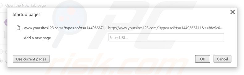 Eliminando yoursites123.com de la página de inicio de Google Chrome