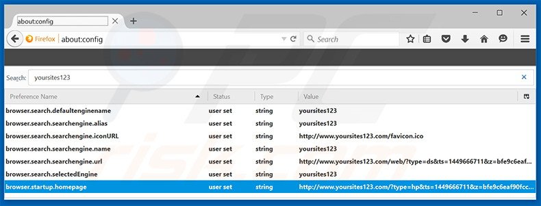 Eliminar yoursites123.com del motor de búsqueda por defecto de Mozilla Firefox