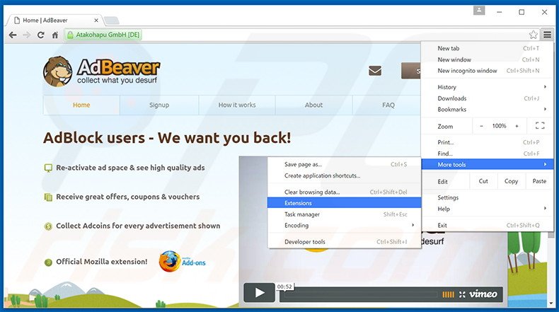 Eliminando los anuncios AdBeaver de Google Chrome paso 1