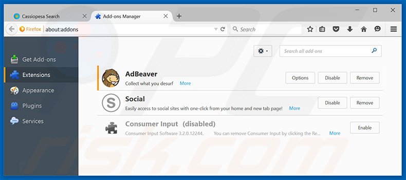 Eliminando los anuncios AdBeaver de Mozilla Firefox paso 2