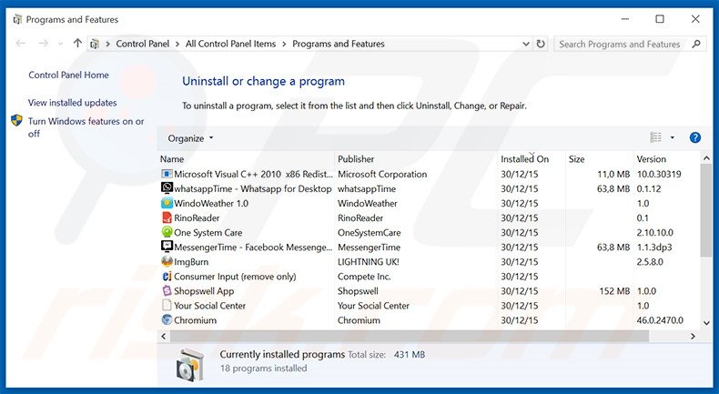 desinstalar el adware AdBeaver del Panel de control