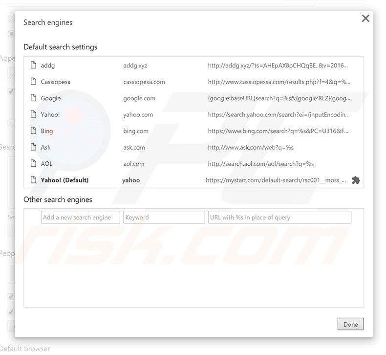 Eliminando addg.xyz del motor de búsqueda por defecto de Google Chrome